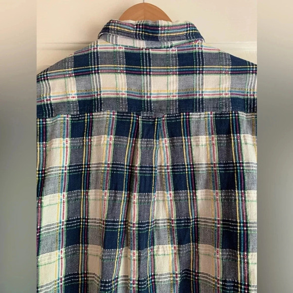 Lemon Grass Women's Textured Button Down Shirt Large Blue Pink Plaid Artsy - Picture 7 of 15